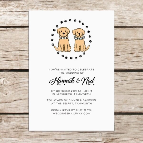 Dog Wedding Invitations, Personalised Wedding Invites With Envelopes, Luxury Printed Design, Eco Friendly, Illustrated Dogs Cute Invitations