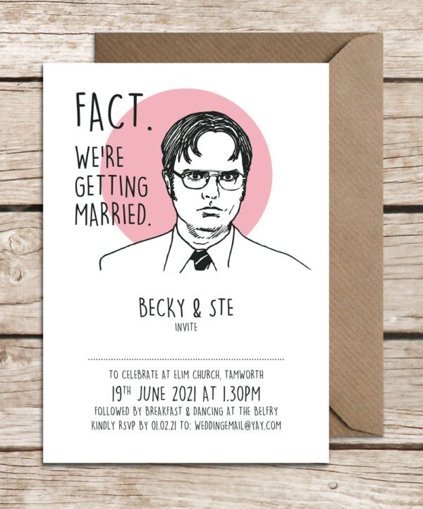 Dwight Wedding Invitations, The Office US Invites, Quirky Wedding, Fun Invitation, Illustrated Invites With Envelopes, Alternative Wedding - Image 2