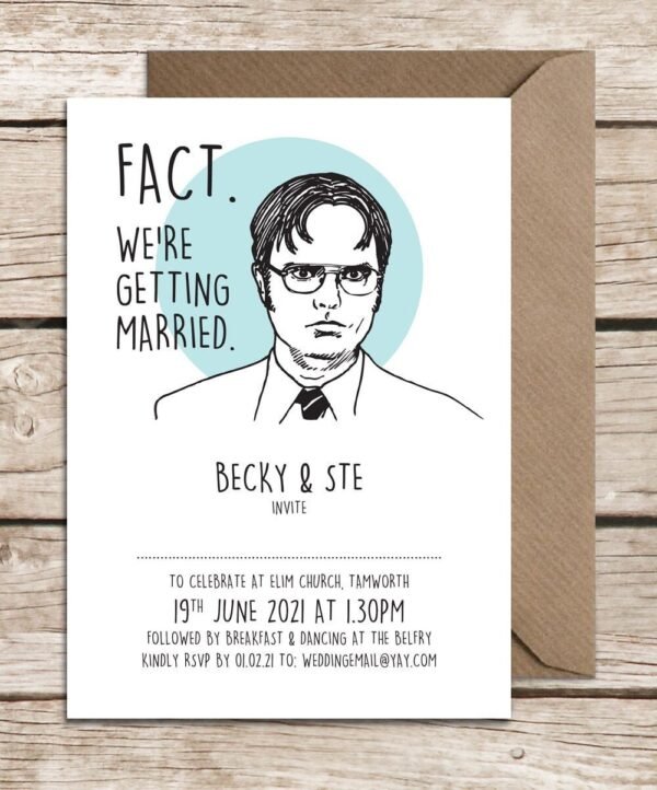 Dwight Wedding Invitations, The Office US Invites, Quirky Wedding, Fun Invitation, Illustrated Invites With Envelopes, Alternative Wedding