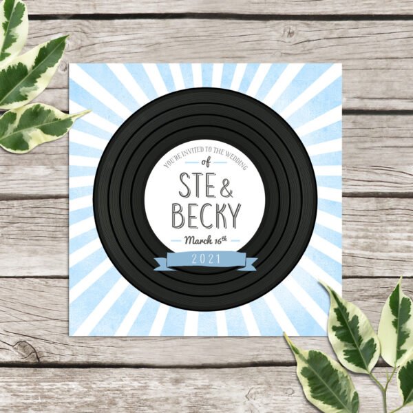 Retro vinyl record wedding invitation, personalised record invites, custom vintage music themed invitations, handmade, music lovers, 45's