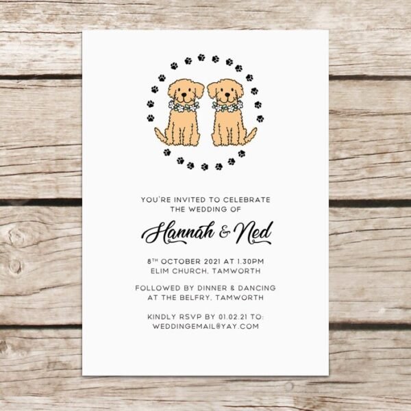 Dog Wedding Invitations, Personalised Wedding Invites With Envelopes, Luxury Printed Design, Eco Friendly, Illustrated Dogs Cute Invitations - Image 2