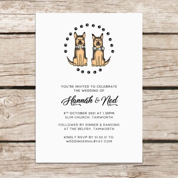Dog Wedding Invitations, Personalised Wedding Invites With Envelopes, Luxury Printed Design, Eco Friendly, Illustrated Dogs Cute Invitations