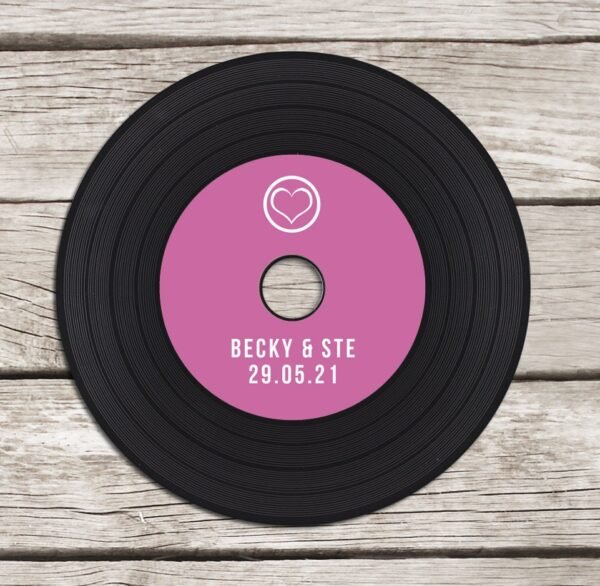 Retro 'vinyl' record CD wedding invitation, personalised CD record sleeves, custom vintage music themed invitations, handmade music lovers - Image 4
