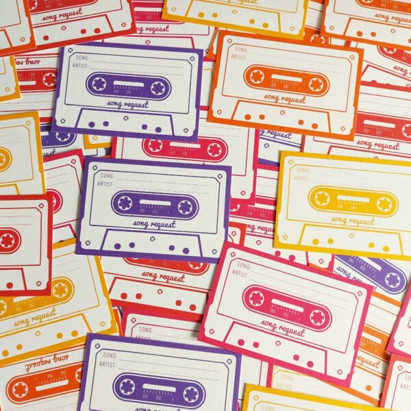 Cassette tape RSVP card / song request cards, Retro song request cards, RSVP cards, Music themed, Personalised wedding stationery - Image 2