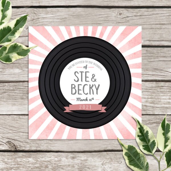 Retro vinyl record wedding invitation, personalised record invites, custom vintage music themed invitations, handmade, music lovers, 45's - Image 3