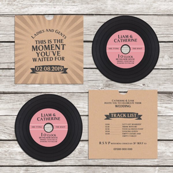 Greatest Showman Inspired Vinyl CD Wedding Invitation, personalised kraft CD record sleeves custom vintage music themed invitations handmade - Image 5
