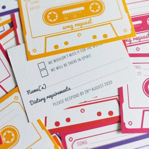 Cassette tape RSVP card / song request cards, Retro song request cards, RSVP cards, Music themed, Personalised wedding stationery - Image 3