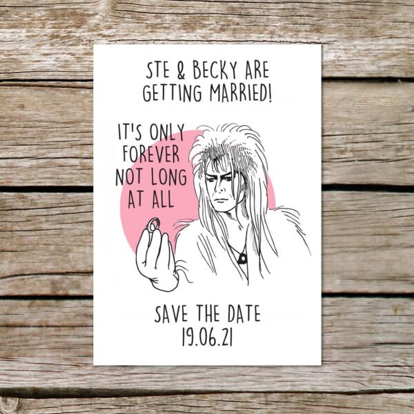 Labyrinth David Bowie Wedding Save the Date Cards, Personalised Luxury Wedding Stationery With Envelopes, Unique Save the Dates