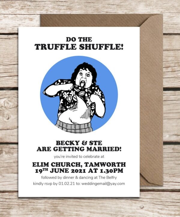 The Goonies Inspired Wedding Invitations, Chunk, Do The Truffle Shuffle, 80's Film / Movie Themed Wedding, Bespoke Wedding Invitations, Fun - Image 3