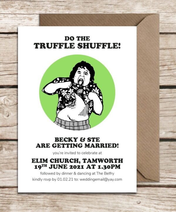 The Goonies Inspired Wedding Invitations, Chunk, Do The Truffle Shuffle, 80's Film / Movie Themed Wedding, Bespoke Wedding Invitations, Fun - Image 4