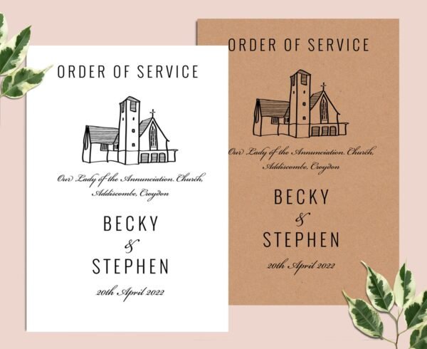 Bespoke Illustrated Order Of Service Booklet, Order Of The Day, Custom Venue Drawing, Modern Wedding Service Program, Wedding Order Booklets