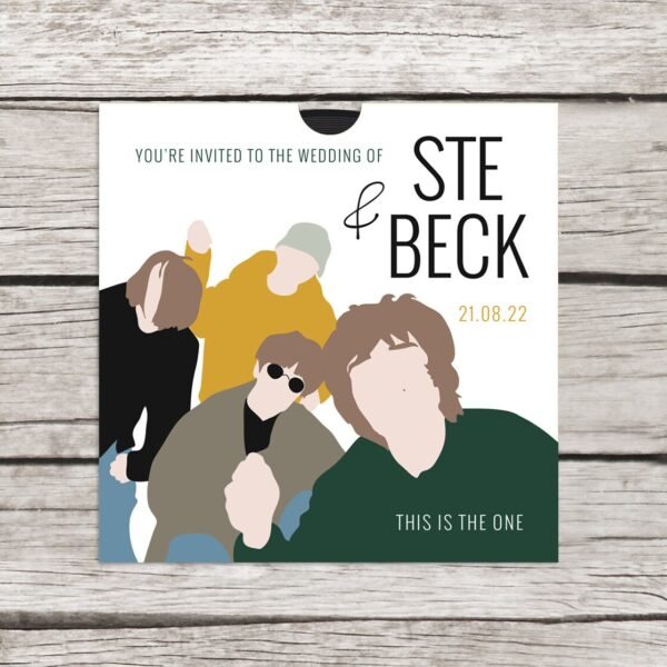 Retro Stone Roses Inspired CD 'Vinyl' Wedding Invitation, personalised CD record sleeves, custom vintage music themed invitations, handmade - Image 2
