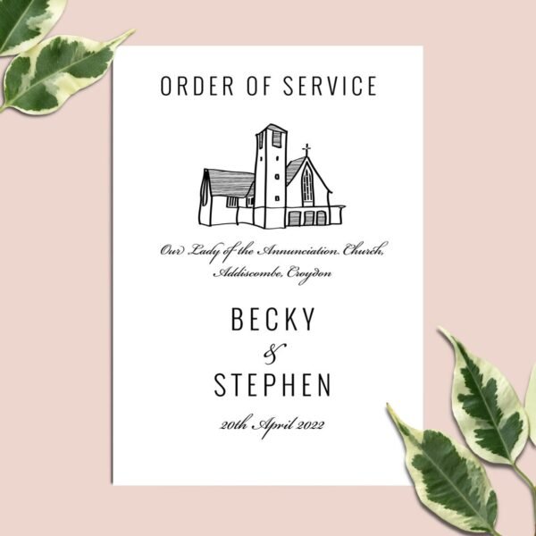 Bespoke Illustrated Order Of Service Booklet, Order Of The Day, Custom Venue Drawing, Modern Wedding Service Program, Wedding Order Booklets - Image 4