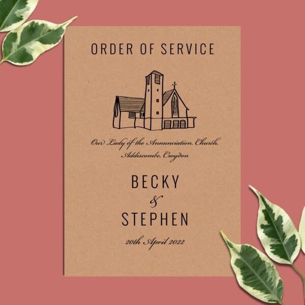 Bespoke Illustrated Order Of Service Booklet, Order Of The Day, Custom Venue Drawing, Modern Wedding Service Program, Wedding Order Booklets - Image 2