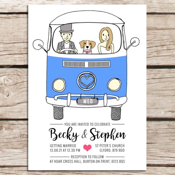 Campervan Wedding Invitations, Custom Bride & Groom Illustration, Luxury Invitations With Envelopes, Eco Friendly Invitations, Fun