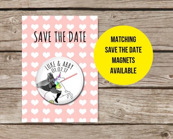 Unicorn Star Wars Wedding Invitations, Darth Vader Riding Unicorn, Whimsical, Weird, Fun Wedding Invites, Personalised Stationery, Quirky - Image 4