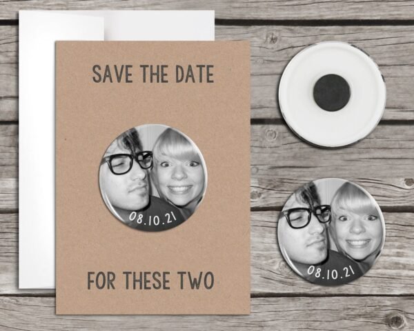 Photo magnet save the dates, Personalised photo magnets, Save the date cards, Luxury wedding stationery with envelopes, Selfie Black & white - Image 3